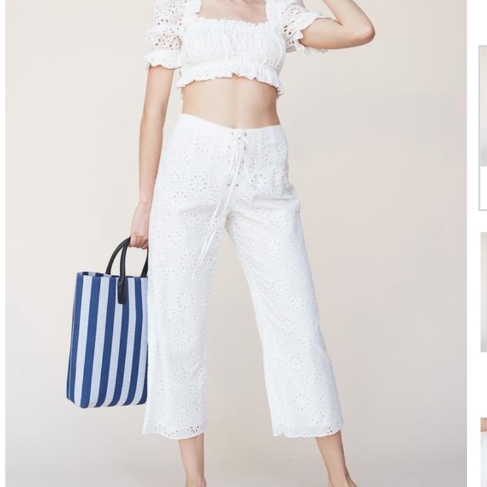 LPA Revolve White Crochet Lace Up Pants